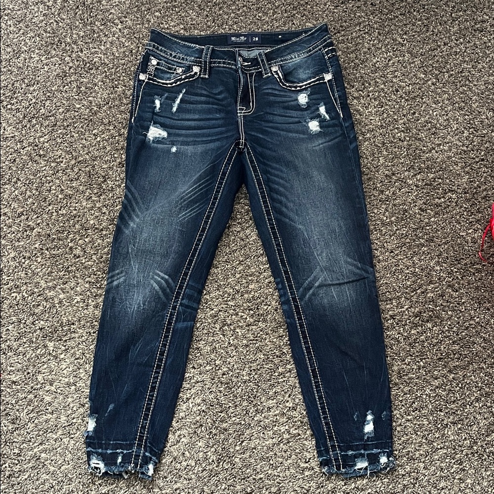 Miss Me Dark Blue Distressed Cropped Jeans